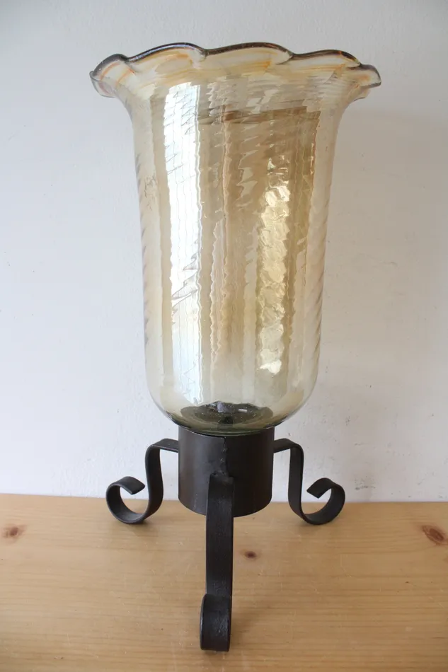 Jubilee Thrift Earrings Large Tan Blown Glass Wrought Iron Hurricane Lamp 155