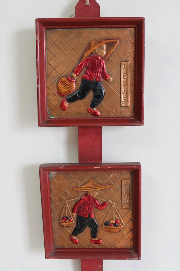Jubilee Thrift Earrings Vintage Copper Asian Style Wall Panel Art Decals