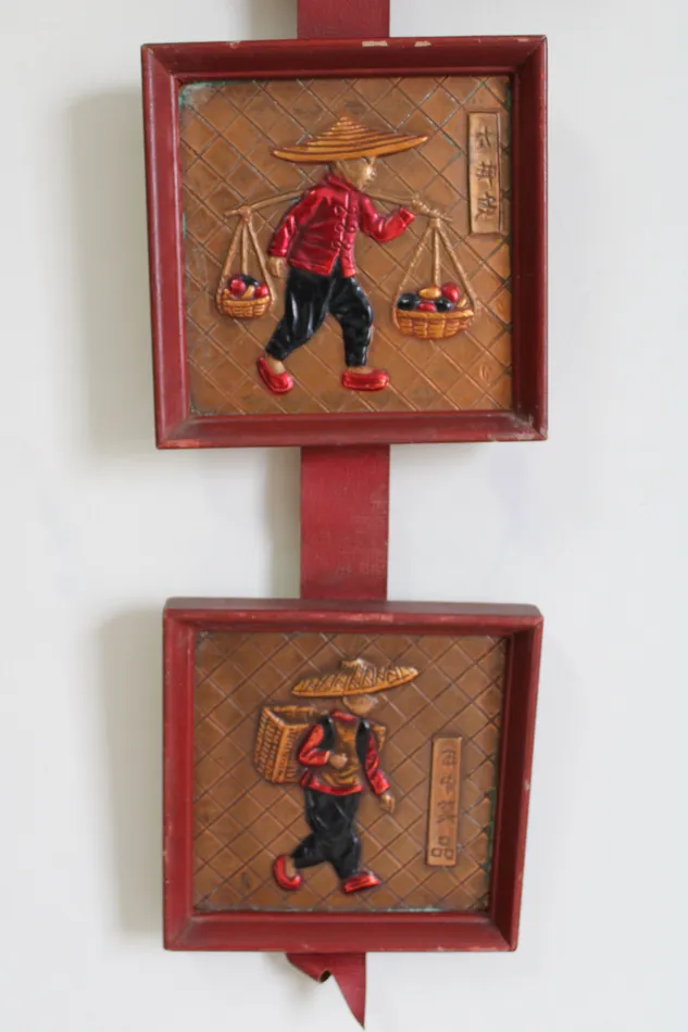 Jubilee Thrift Earrings Vintage Copper Asian Style Wall Panel Art Decals