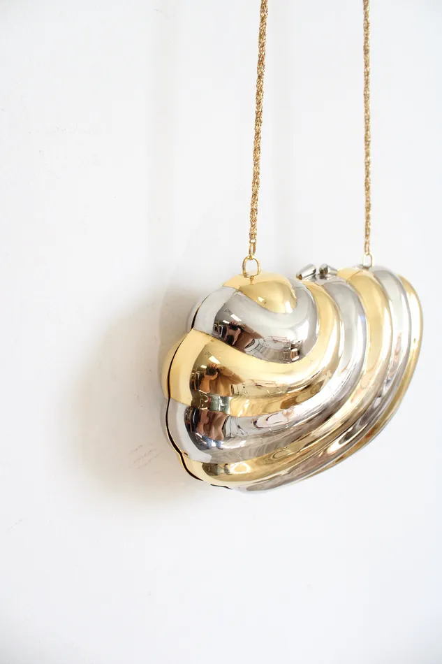 Jubilee Thrift Earrings Vintage Gold Silver Hardshell Metal Clam Gold Chain Bag