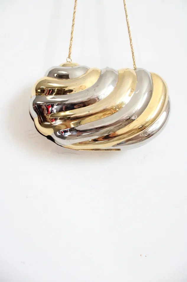 Jubilee Thrift Earrings Vintage Gold Silver Hardshell Metal Clam Gold Chain Bag