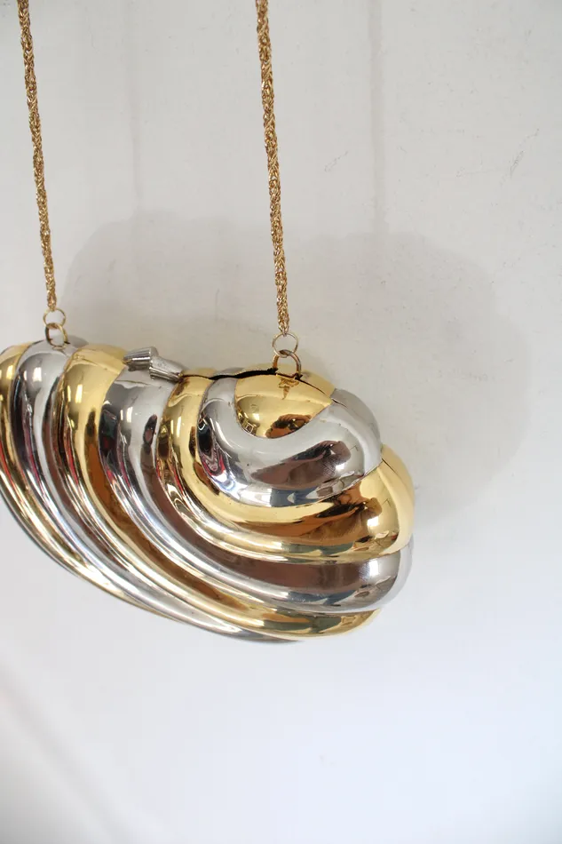 Jubilee Thrift Earrings Vintage Gold Silver Hardshell Metal Clam Gold Chain Bag