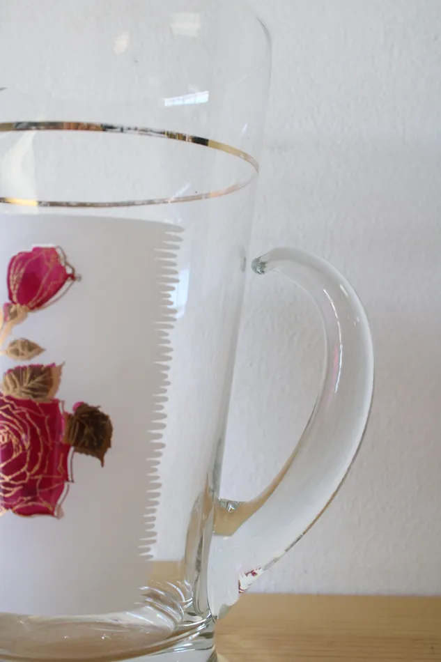 Jubilee Thrift Earrings Vintage Rose Etched Gold Glass Pitcher