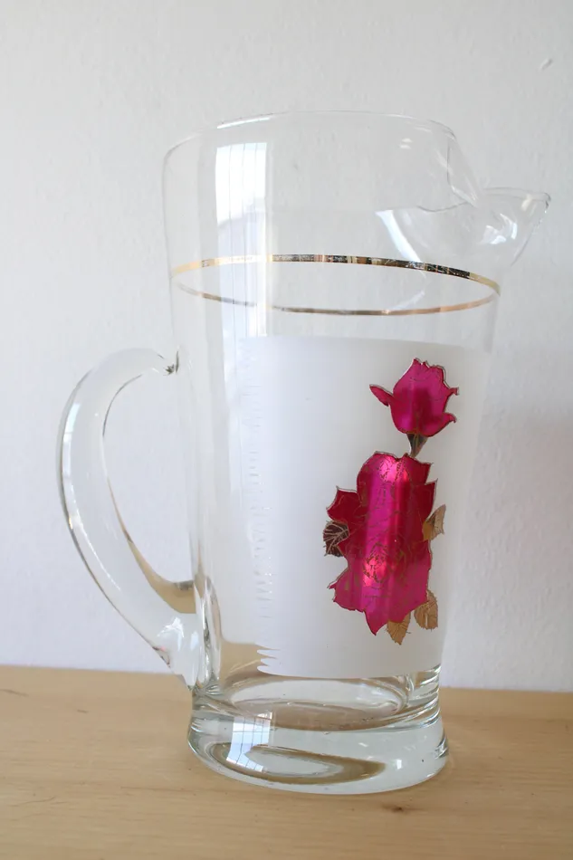 Jubilee Thrift Earrings Vintage Rose Etched Gold Glass Pitcher
