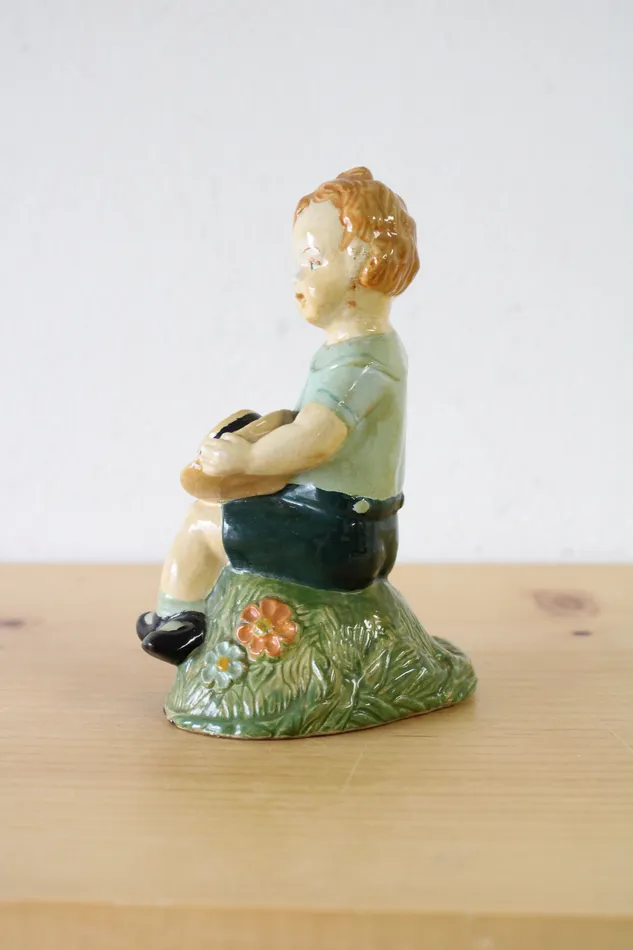Jubilee Thrift Necklaces 1957 Boy Sitting With Hat Ceramic Figurine