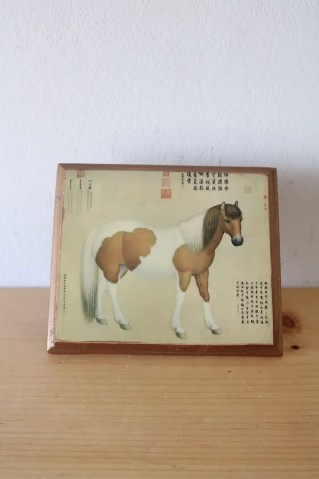 Jubilee Thrift Necklaces Wooden Framed Chinese Horse Print With Stand