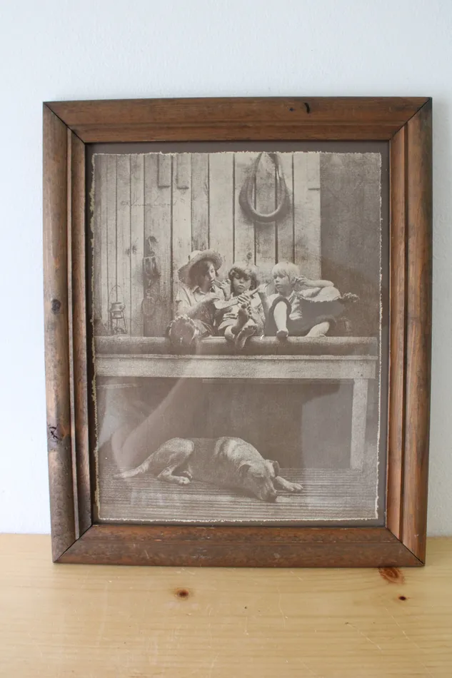 Jubilee Thrift R Hendrickson Boys Dog Framed Vintage Print Earrings