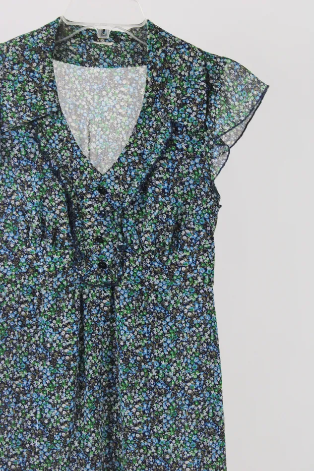 Jubilee Thrift Rings Blue Green Floral Dress S