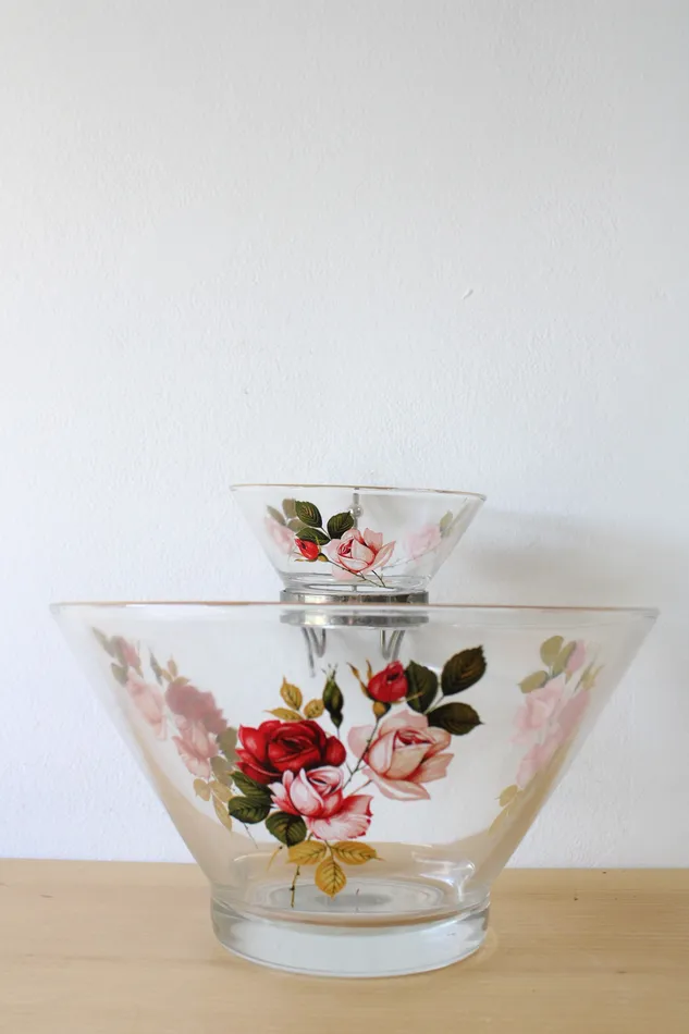 Jubilee Thrift Vintage West Virginia Glass Rose Chip and Dip Set Earrings