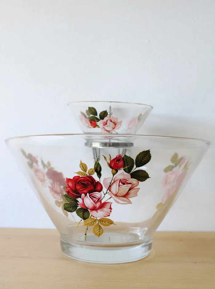 Jubilee Thrift Vintage West Virginia Glass Rose Chip and Dip Set Earrings