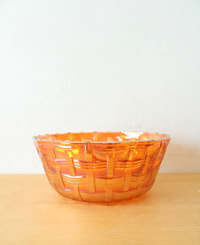 Jubilee Thrift Vintage Woven Orange Carnival Glass Bowl Earrings