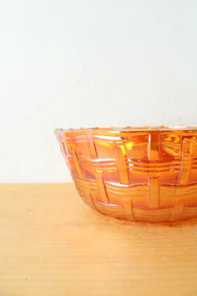 Jubilee Thrift Vintage Woven Orange Carnival Glass Bowl Earrings