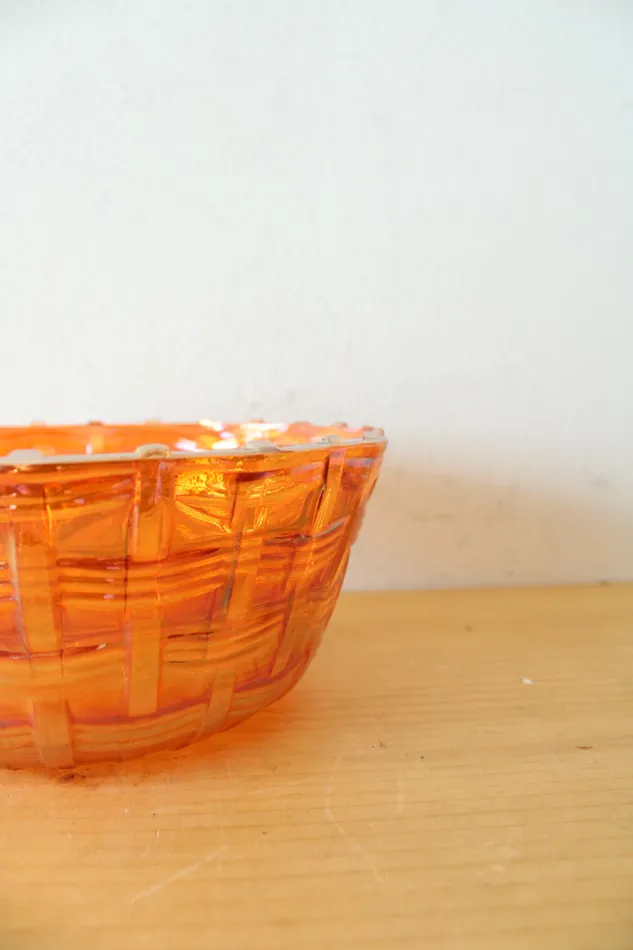 Jubilee Thrift Vintage Woven Orange Carnival Glass Bowl Earrings