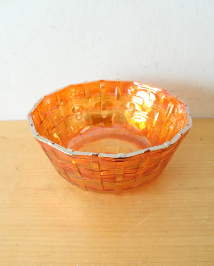 Jubilee Thrift Vintage Woven Orange Carnival Glass Bowl Earrings