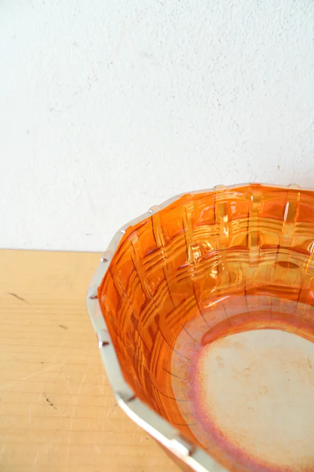 Jubilee Thrift Vintage Woven Orange Carnival Glass Bowl Earrings