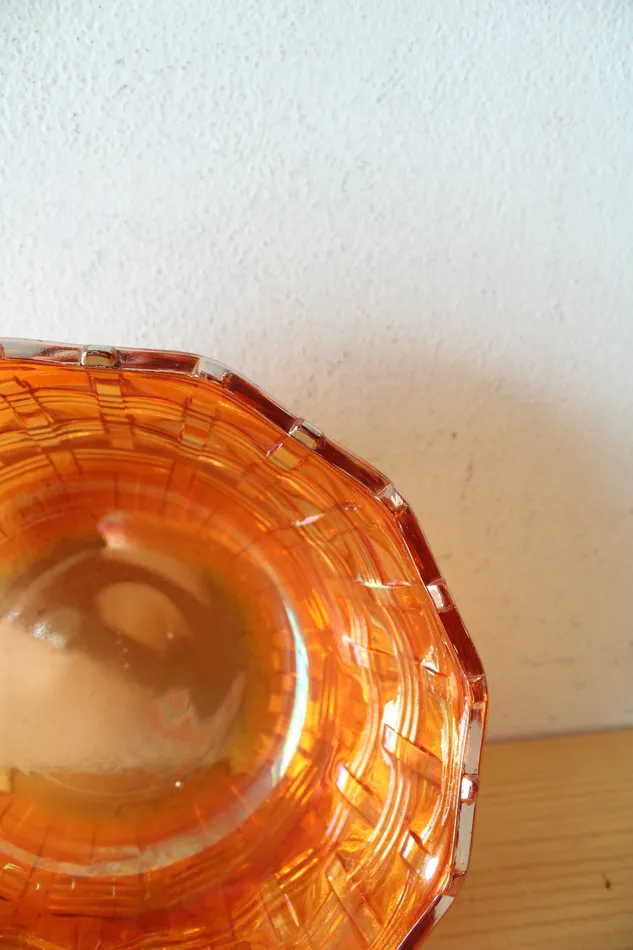 Jubilee Thrift Vintage Woven Orange Carnival Glass Bowl Earrings