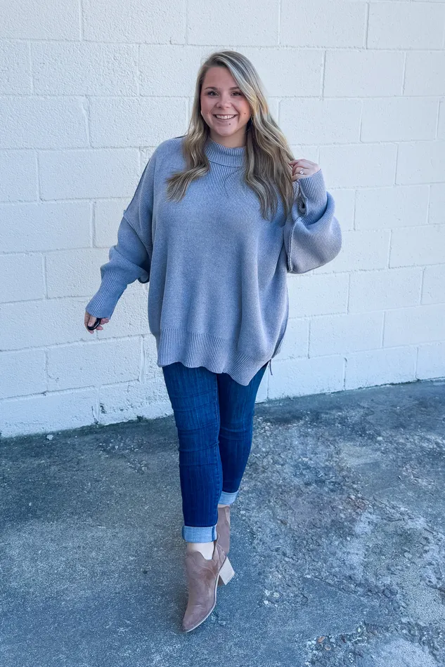 Judith Oversized Sweater Grey Zenana Earrings