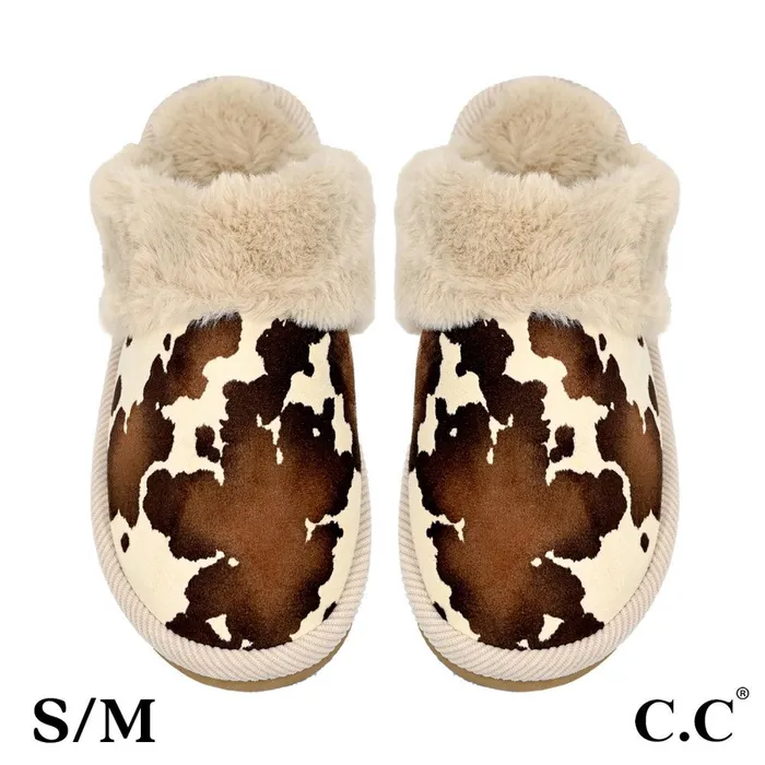 Judson Earrings Cow Print Faux Fur Slippers Judson Earrings Cow Print Faux Fur Slippers
