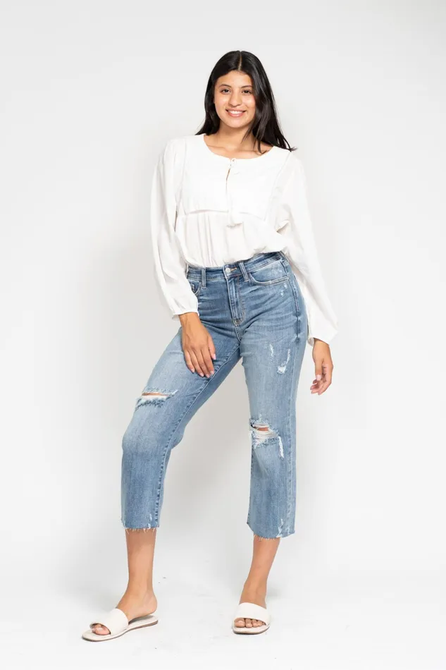 JUDY BLUE HIGH WAIST DESTROY CROP WIDE LEG JEAN LIGHT STONE JUDY BLUE Rings