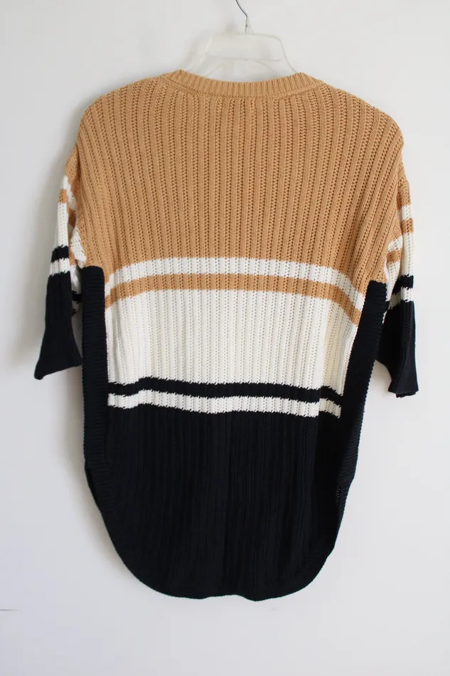 K Jordan Black Tan Color Blocked Tunic Sweater M K Jordan Necklaces