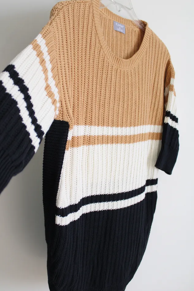 K Jordan Black Tan Color Blocked Tunic Sweater M K Jordan Necklaces