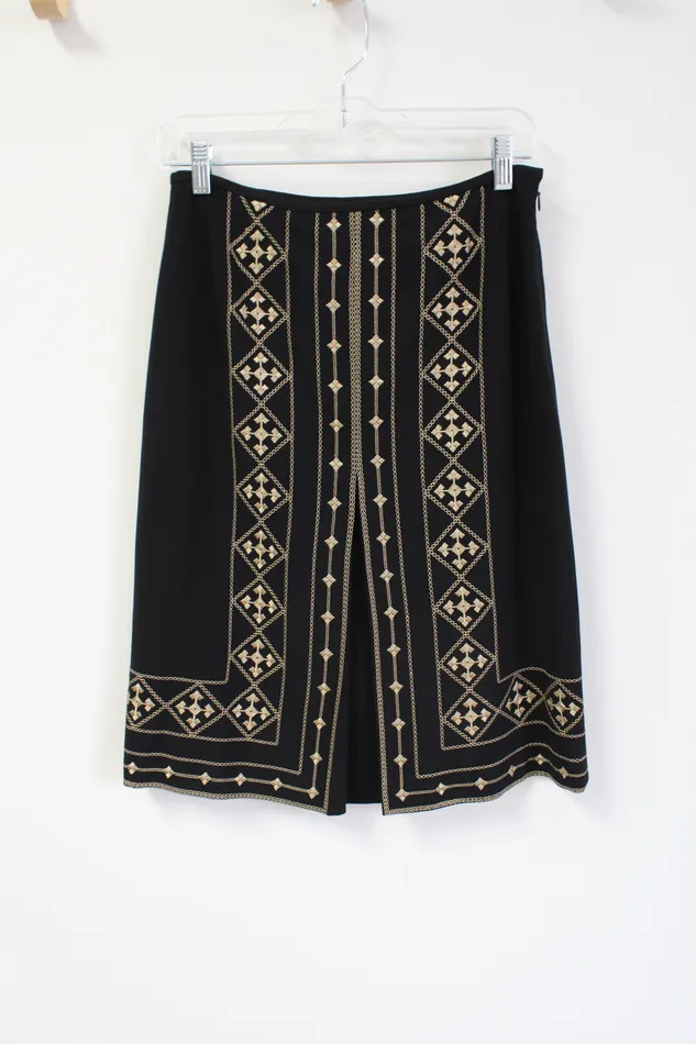 Kasper Black Gold Embroidered Slit Skirt 4 Petite Kasper Rings