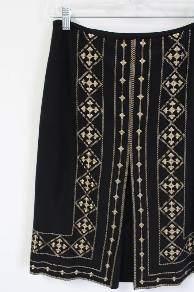 Kasper Black Gold Embroidered Slit Skirt 4 Petite Kasper Rings