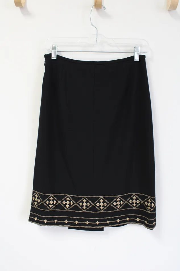 Kasper Black Gold Embroidered Slit Skirt 4 Petite Kasper Rings