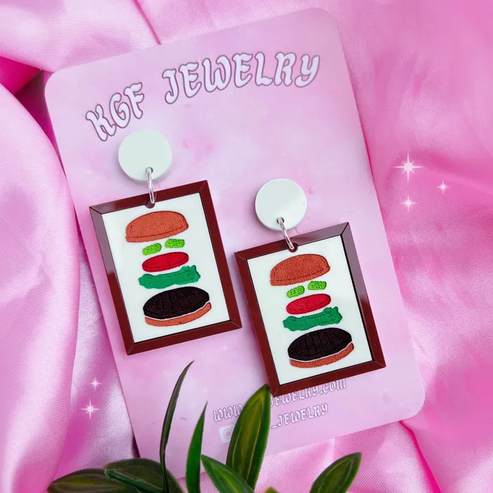KGF Jewelry Earrings Deconstructed Burger Acrylic Earrings Keychains Pins