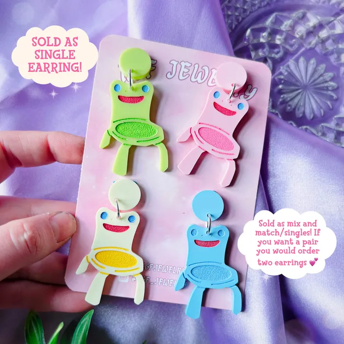KGF Jewelry Earrings Froggy Chair SINGLE Mix and Match Acrylic Earrings Keychains Pins Magnets