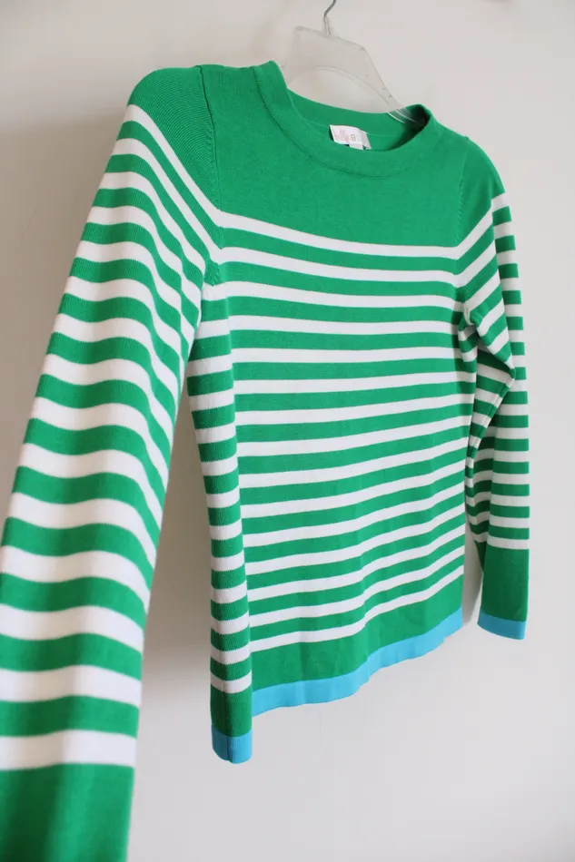 Kim Gravel Rings Belle Kim Gravel Green White Striped Knit Sweater XXS