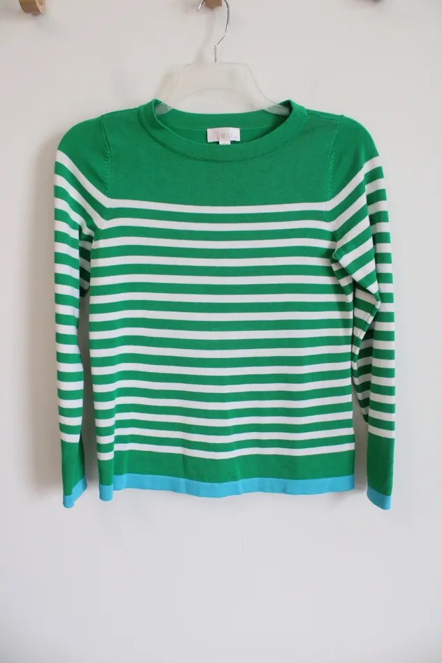 Kim Gravel Rings Belle Kim Gravel Green White Striped Knit Sweater XXS