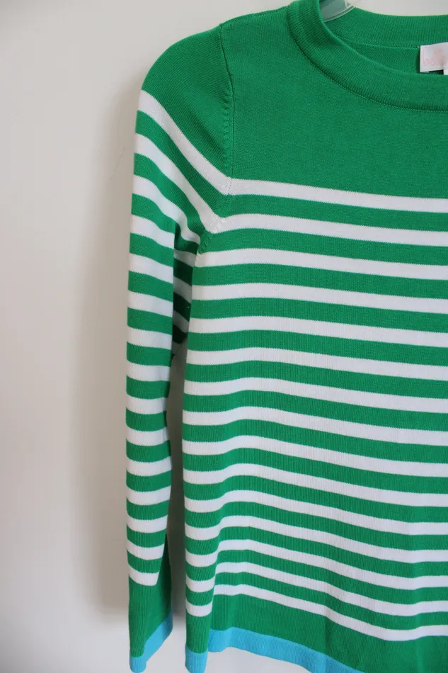 Kim Gravel Rings Belle Kim Gravel Green White Striped Knit Sweater XXS