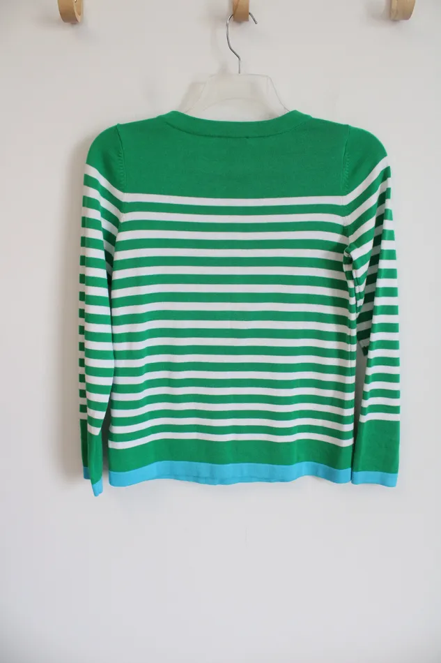 Kim Gravel Rings Belle Kim Gravel Green White Striped Knit Sweater XXS