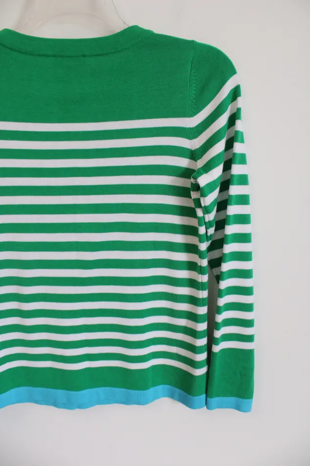 Kim Gravel Rings Belle Kim Gravel Green White Striped Knit Sweater XXS