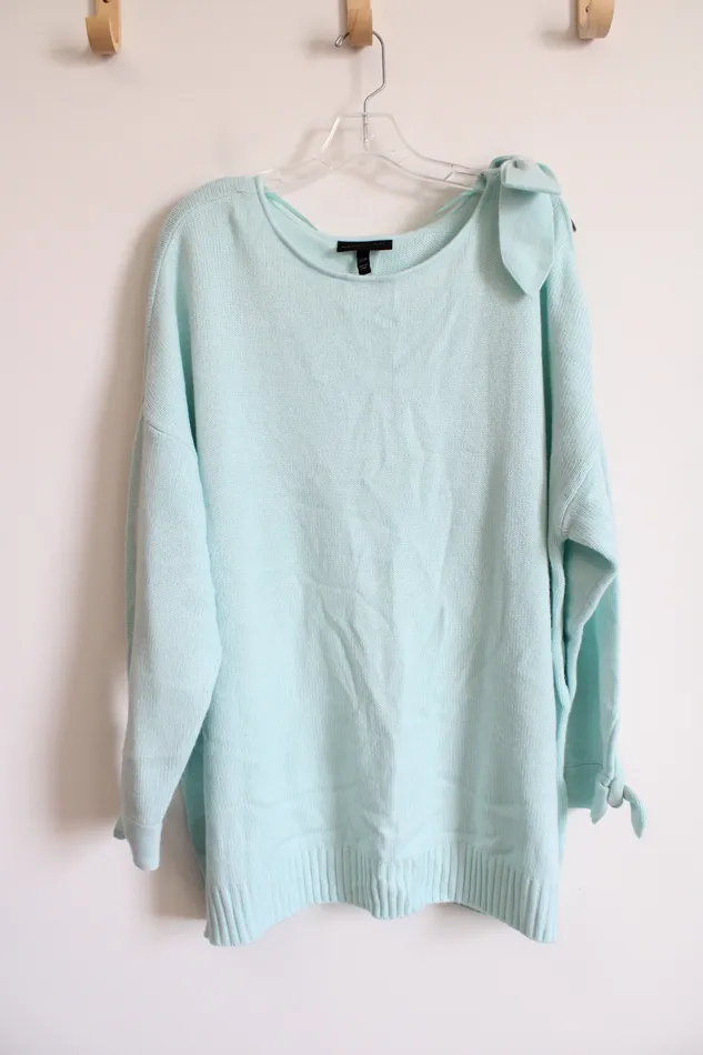 Lane Bryant Rings Lane Bryant Light Teal Bow Open Shoulder Sweater 2224
