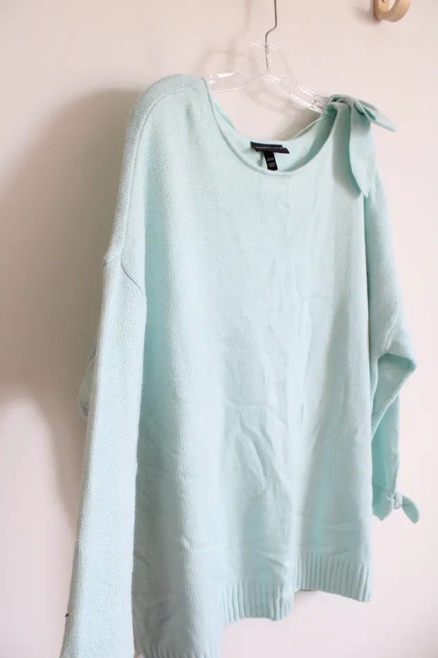 Lane Bryant Rings Lane Bryant Light Teal Bow Open Shoulder Sweater 2224
