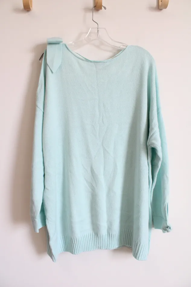 Lane Bryant Rings Lane Bryant Light Teal Bow Open Shoulder Sweater 2224