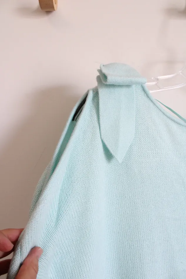 Lane Bryant Rings Lane Bryant Light Teal Bow Open Shoulder Sweater 2224