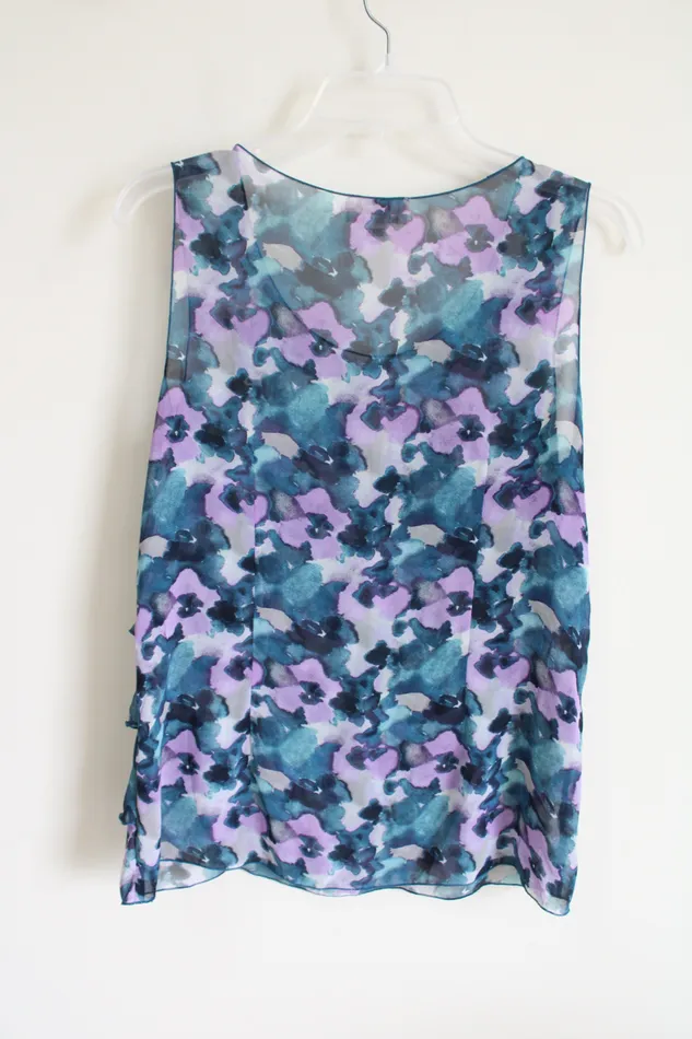LOFT Blue Floral Ruffle Top S Ann Taylor LOFT Rings