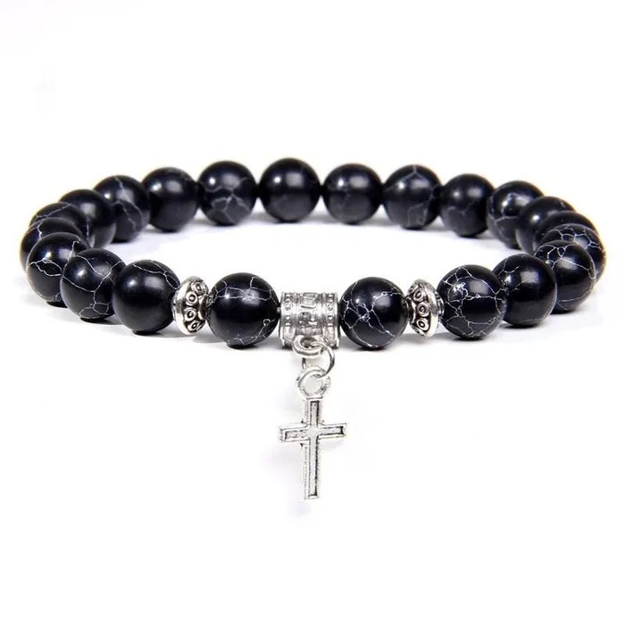 Lords Guidance Bracelets Cross Bead Bracelet br Charm Black Stone