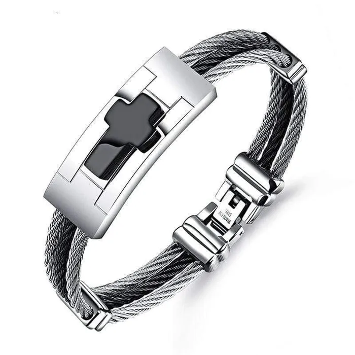 Lords Guidance Bracelets Mens Cross Bracelet br Black Wire