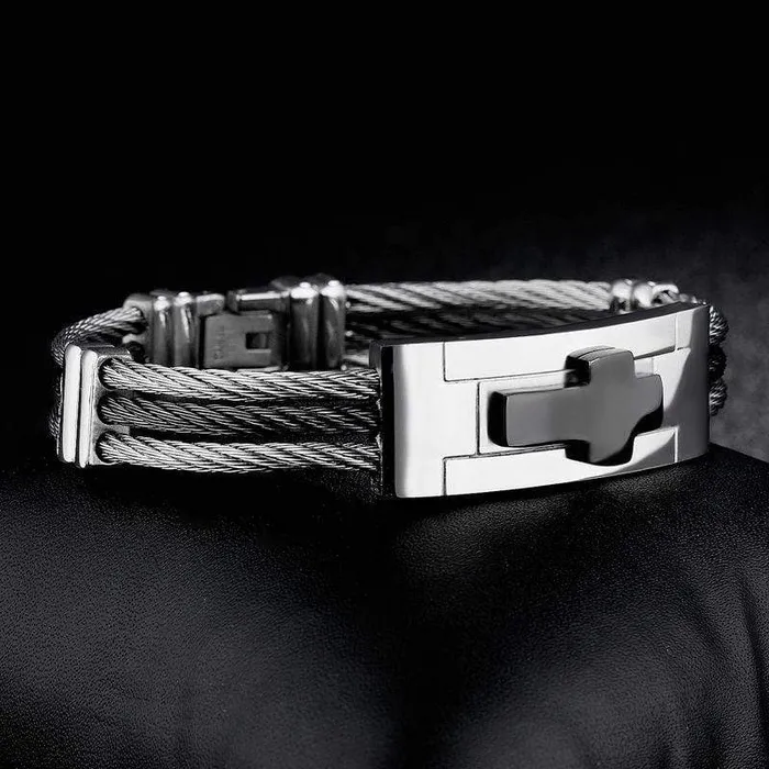 Lords Guidance Bracelets Mens Cross Bracelet br Black Wire