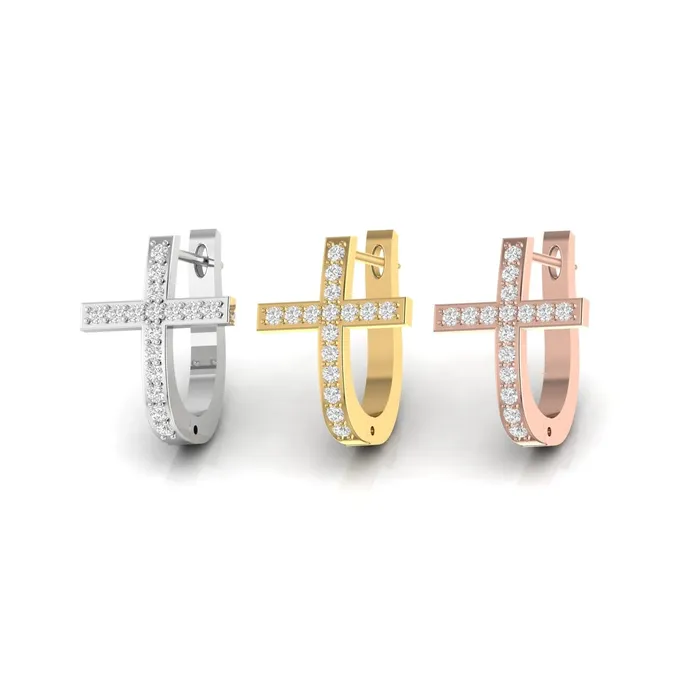 Lords Guidance Earrings Diamond Cross Hoop Earrings