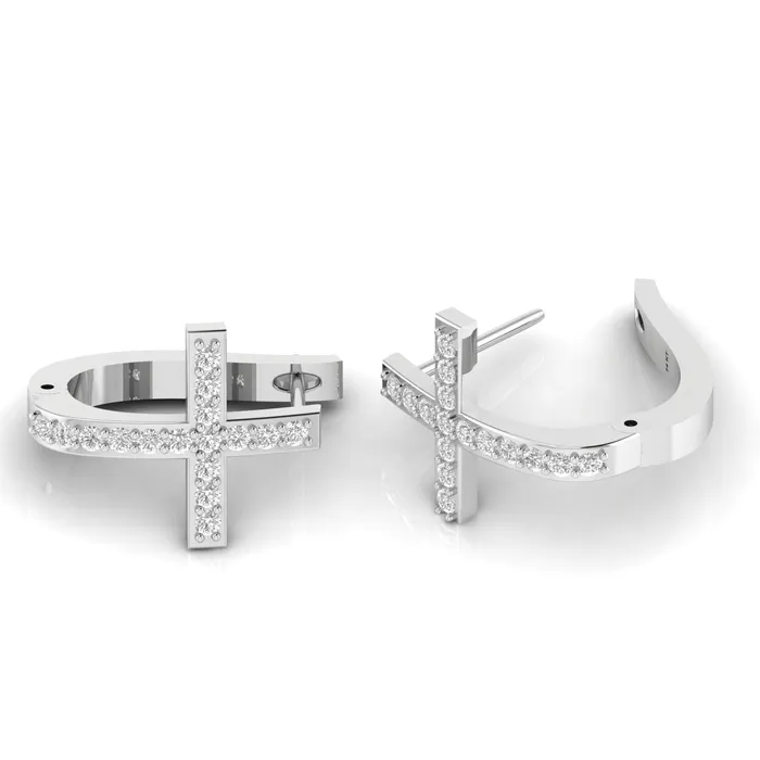 Lords Guidance Earrings Diamond Cross Hoop Earrings