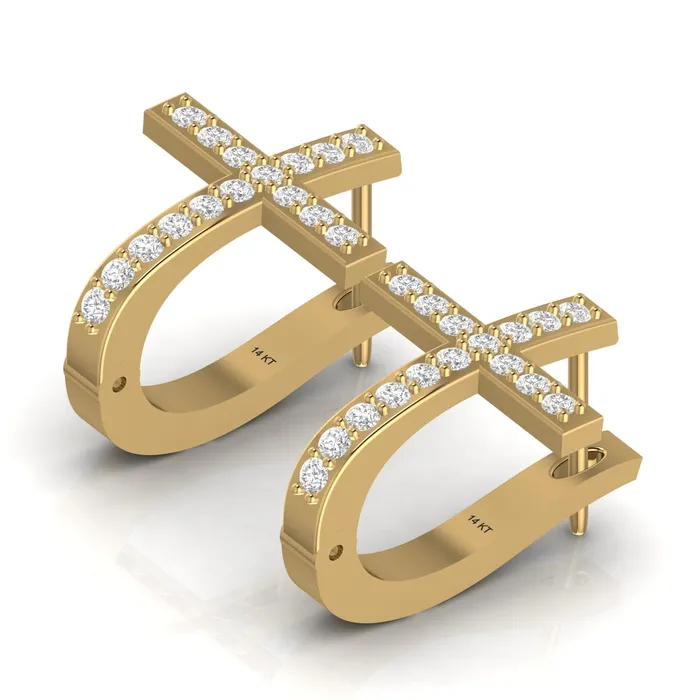Lords Guidance Earrings Diamond Cross Hoop Earrings