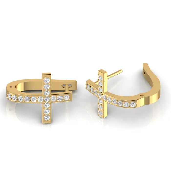 Lords Guidance Earrings Diamond Cross Hoop Earrings