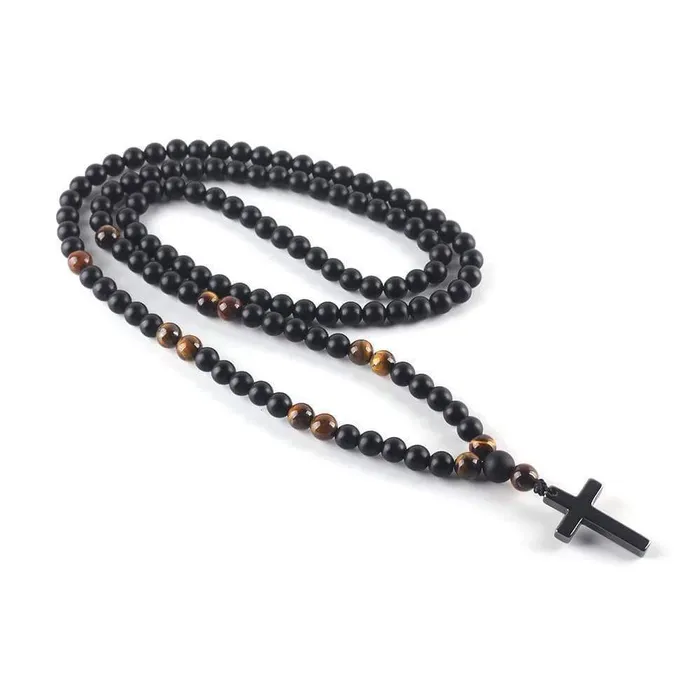 Lords Guidance Necklaces Mens Christian Necklace br Black Beads and Hematite