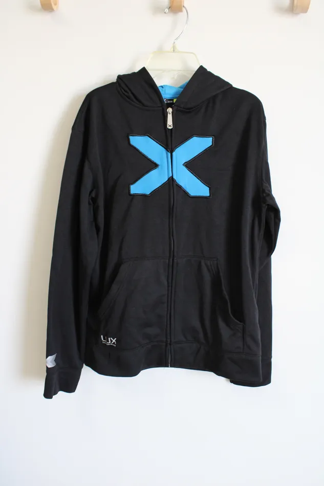 LUX LUX Black Blue Zip Up Jacket Youth XL 1820 Rings