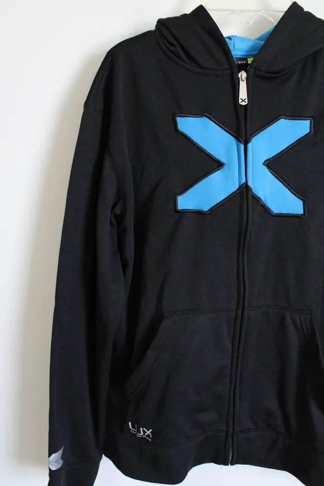LUX LUX Black Blue Zip Up Jacket Youth XL 1820 Rings